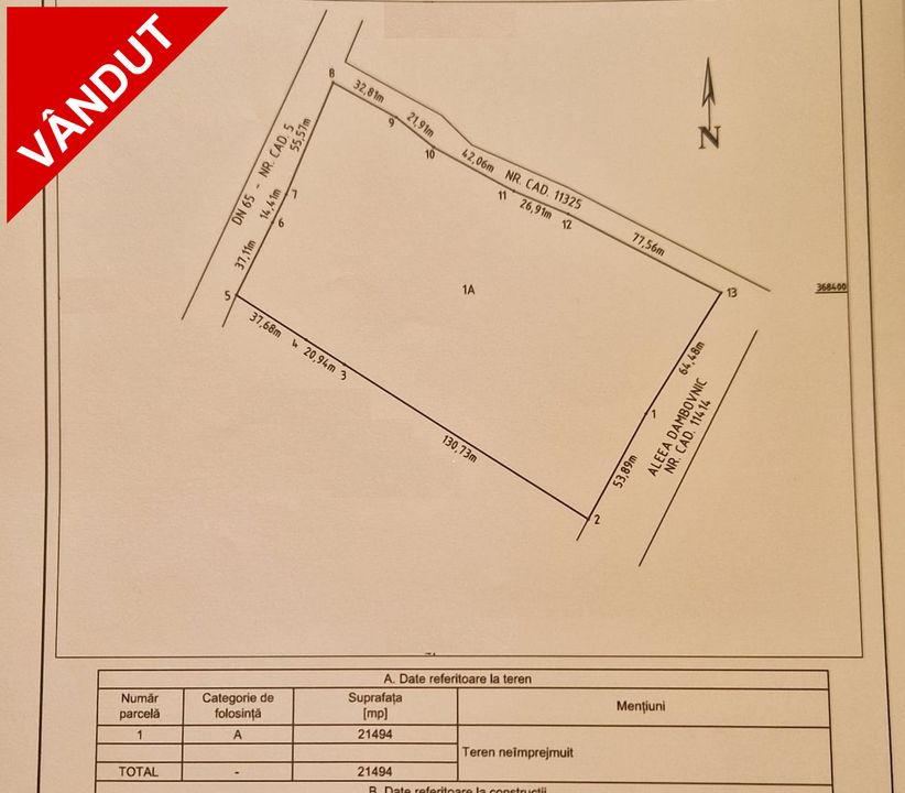 ALBOTA | Teren intravilan 21.494 mp | Deschidere DN5 – 107 ml | Utilități